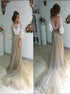 A Line Scoop Long Sleeves Backless Applique Tulle Prom Dresses LBQ3787